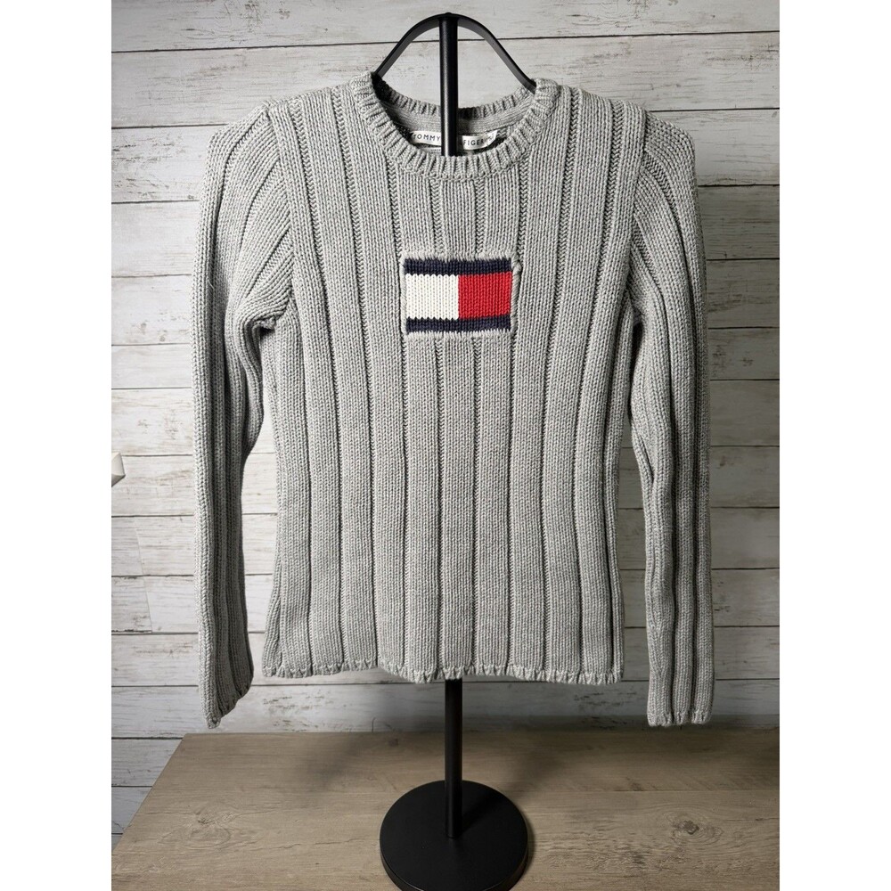 Vintage 90s Y2K Tommy Hilfiger ribbed  Flag sweater Color Blocking Size Women S